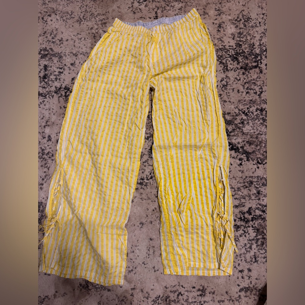 Aerie Yellow Striped Wide Leg Pants